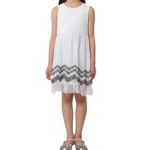 Knitworks Girls Dress 16 White Silver Sequins Chevron Sleeveless Festive Formal